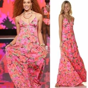Maaji Vibrant Pink and Orange Floral Maxi Dress